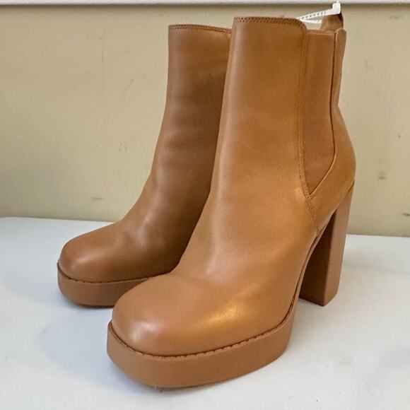 Gianni Bini Boots Tan Leather Platform Block Heel Y2K Style Chelsea Boots 8.5 - Picture 3 of 6